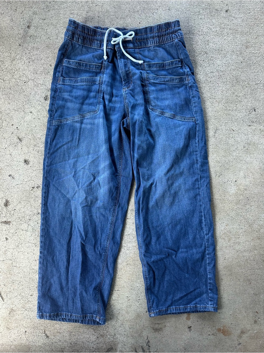 Sonoma Drawstring High Waist Pull On Straight Leg Jeans